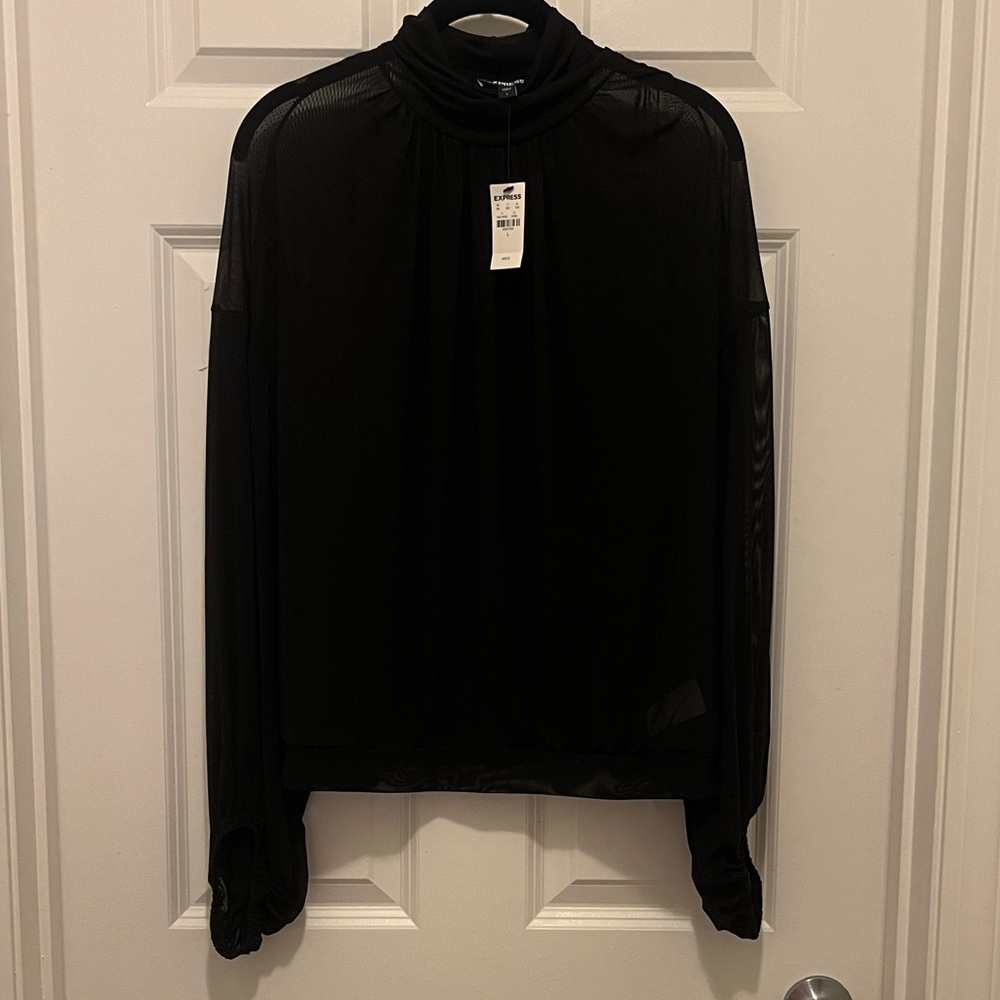 Express Black Mesh Dolman Sleeve Mock Neck Top